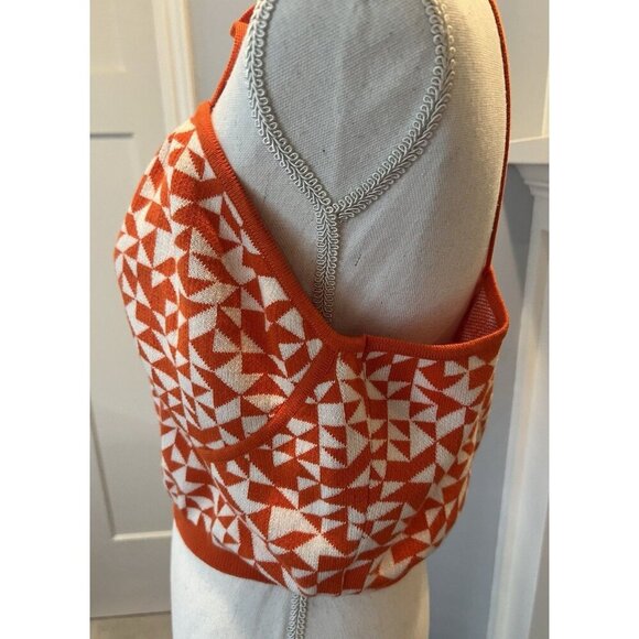 Future Collective Kahlana Crop Sweater Womens Sz 1X White Orange Geometric - Picture 3 of 6